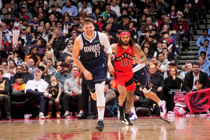 TORONTO, CANADA - FEBRUARY 28: Luka Doncic #77 of the Dallas Mavericks smiles during the game against the Toronto Raptors on February 28, 2024 at the Scotiabank Arena in Toronto, Ontario, Canada.  NOTE TO USER: User expressly acknowledges and agrees that, by downloading and or using this Photograph, user is consenting to the terms and conditions of the Getty Images License Agreement.  Mandatory Copyright Notice: Copyright 2024 NBAE (Photo by Mark Blinch/NBAE via Getty Images)