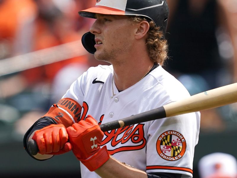 Aug 30, 2023; Baltimore, Maryland, USA; Baltimore Orioles third baseman Gunnar Henderson (2) walks to the batters box in the first inning against the Chicago White Sox at Oriole Park at Camden Yards. Mandatory Credit: Mitch Stringer-USA TODAY Sports