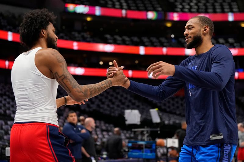 DALLAS, TEXAS - FEBRUARY 12: (L-R) Marvin Bagley III #35 of the Washington Wizards and Daniel Gafford #21 of the Dallas Mavericks greet each other before the game at American Airlines Center on February 12, 2024 in Dallas, Texas. NOTE TO USER: User expressly acknowledges and agrees that, by downloading and or using this photograph, User is consenting to the terms and conditions of the Getty Images License Agreement. (Photo by Sam Hodde/Getty Images)