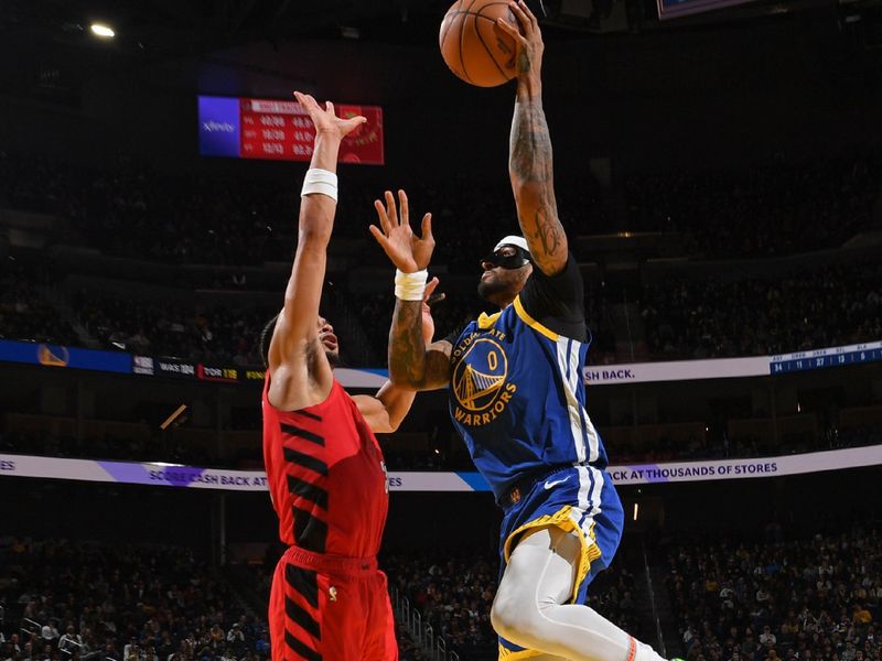 SAN FRANCISCO, CA - MARCH 10:  Gary Payton II #0 of the Golden State Warriors drives to the basket during the game against the Portland Trail Blazers on March 10, 2025 at Chase Center in San Francisco, California. NOTE TO USER: User expressly acknowledges and agrees that, by downloading and or using this photograph, user is consenting to the terms and conditions of Getty Images License Agreement. Mandatory Copyright Notice: Copyright 2025 NBAE (Photo by Noah Graham/NBAE via Getty Images)