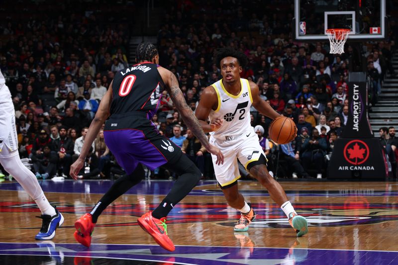 TORONTO, CANADA - MARCH 7:  Collin Sexton #2 of the Utah Jazz handles the ball during the game against the Toronto Raptors on March 7, 2025 at the Scotiabank Arena in Toronto, Ontario, Canada.  NOTE TO USER: User expressly acknowledges and agrees that, by downloading and or using this Photograph, user is consenting to the terms and conditions of the Getty Images License Agreement.  Mandatory Copyright Notice: Copyright 2025 NBAE (Photo by Vaughn Ridley/NBAE via Getty Images)