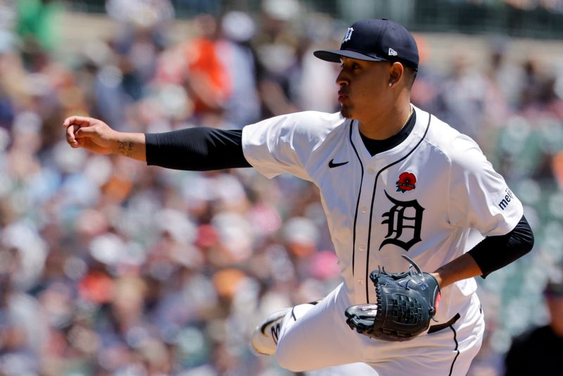 May 26, 2025; Detroit, Michigan, USA;  Detroit Tigers pitcher Keider Montero (54) pitches in the first inning against the San Francisco Giants at Comerica Park. Mandatory Credit: Rick Osentoski-Imagn Images