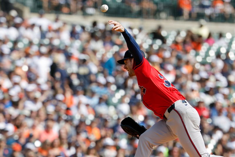 Sep 20, 2025; Detroit, Michigan, USA;  Atlanta Braves pitcher Joey Wentz (33) pitches in the first inning against the Detroit Tigers at Comerica Park. Mandatory Credit: Rick Osentoski-Imagn Images