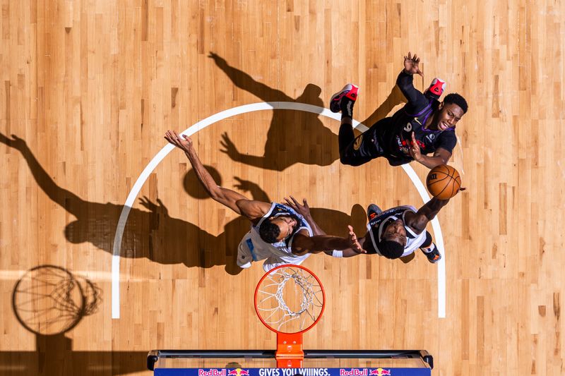 TORONTO, CANADA - NOVEMBER 21: RJ Barrett #9 of the Toronto Raptors shoots the ball during the game against the Minnesota Timberwolves on November 21, 2024 at the Scotiabank Arena in Toronto, Ontario, Canada.  NOTE TO USER: User expressly acknowledges and agrees that, by downloading and or using this Photograph, user is consenting to the terms and conditions of the Getty Images License Agreement.  Mandatory Copyright Notice: Copyright 2024 NBAE (Photo by Mark Blinch/NBAE via Getty Images)