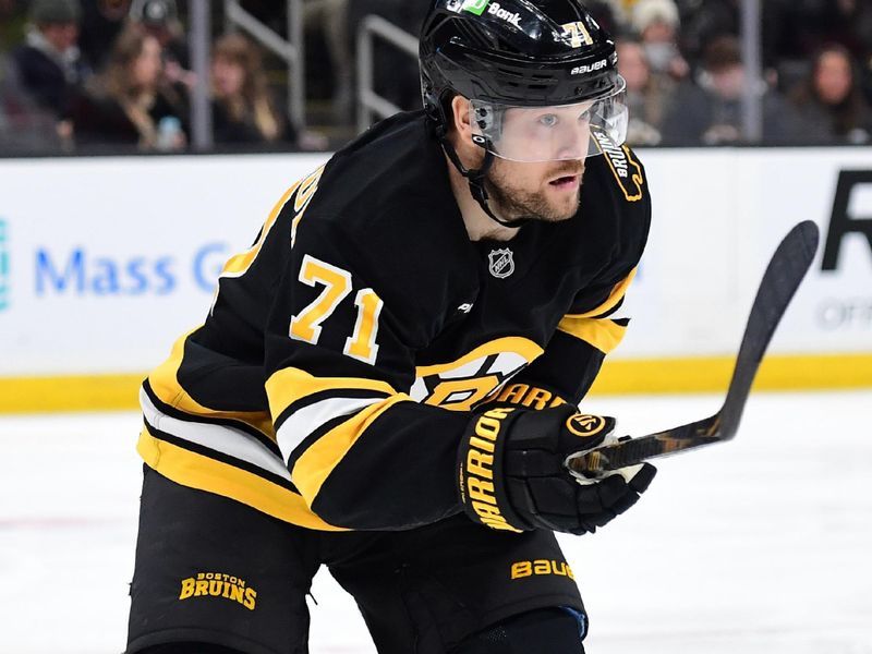 Jan 29, 2026; Boston, Massachusetts, USA; Boston Bruins left wing Viktor Arvidsson (71) skates in the offensive zone during the third period against the Philadelphia Flyers at TD Garden. Mandatory Credit: Bob DeChiara-Imagn Images