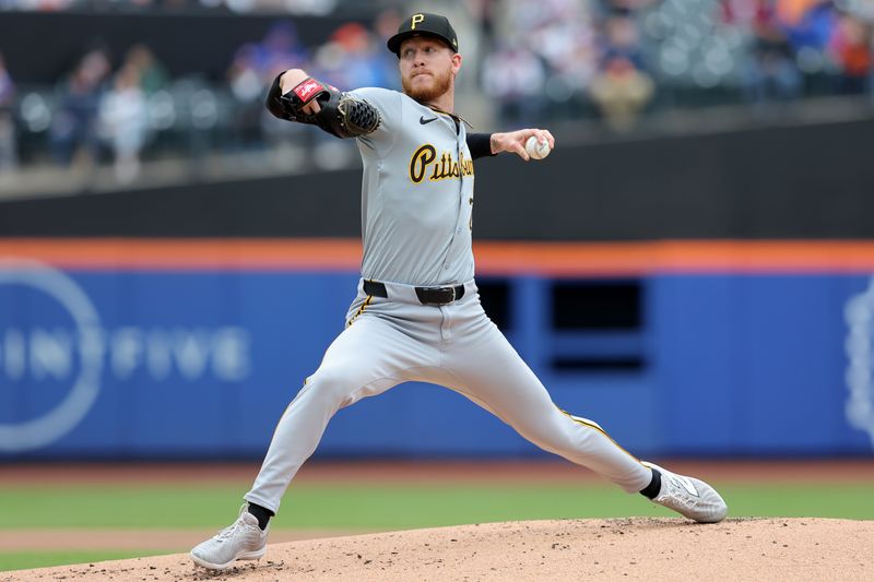 Apr 17, 2024; New York City, New York, USA; Pittsburgh Pirates starting pitcher Bailey Falter (26) pitches against the New York Mets during the first inning at Citi Field. Mandatory Credit: Brad Penner-USA TODAY Sports