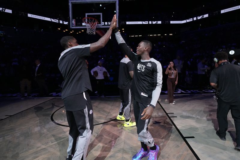 BROOKLYN, NY - NOVEMBER 9: Dennis Schroder #17 of the Brooklyn Nets is introduced before the game against the Chicago Bulls on November 9, 2024 at Barclays Center in Brooklyn, New York. NOTE TO USER: User expressly acknowledges and agrees that, by downloading and or using this Photograph, user is consenting to the terms and conditions of the Getty Images License Agreement. Mandatory Copyright Notice: Copyright 2024 NBAE (Photo by Jesse D. Garrabrant/NBAE via Getty Images)