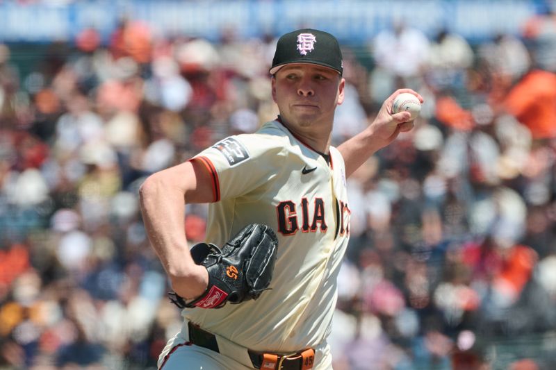 May 12, 2024; San Francisco, California, USA; San Francisco Giants starting pitcher Kyle Harrison (45) throws a pitch against the Cincinnati Reds during the first inning at Oracle Park. Mandatory Credit: Robert Edwards-USA TODAY Sports