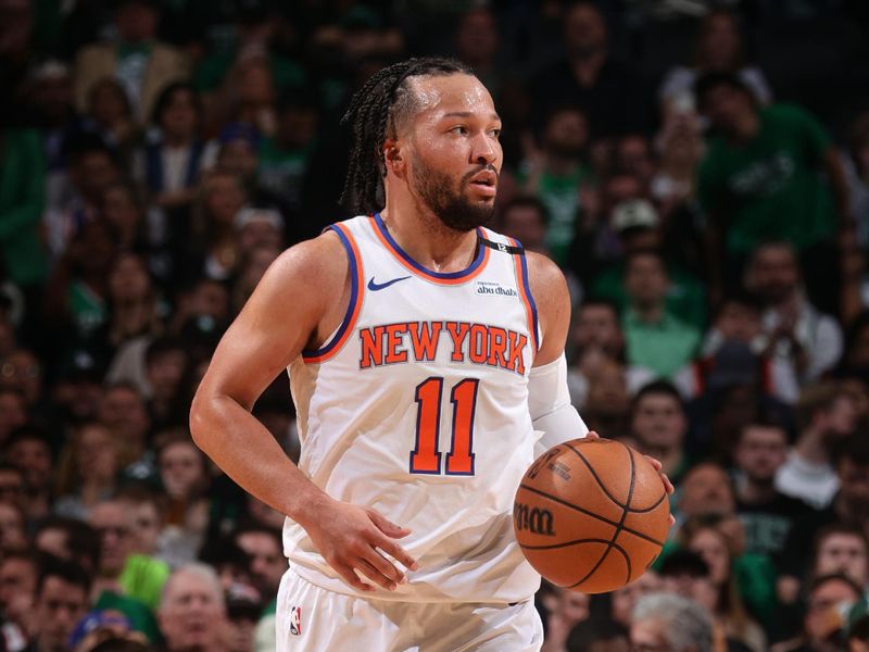 BOSTON, MA - May 7:   Jalen Brunson #11 of the New York Knicks dribbles the ball during the game against the Boston Celtics  during Round 2 Game 2 of the 2025 NBA Playoffs  on May 7, 2025 at TD Garden in Boston, Massachusetts. NOTE TO USER: User expressly acknowledges and agrees that, by downloading and/or using this Photograph, user is consenting to the terms and conditions of the Getty Images License Agreement. Mandatory Copyright Notice: Copyright 2025 NBAE (Photo by Nathaniel S. Butler/NBAE via Getty Images)