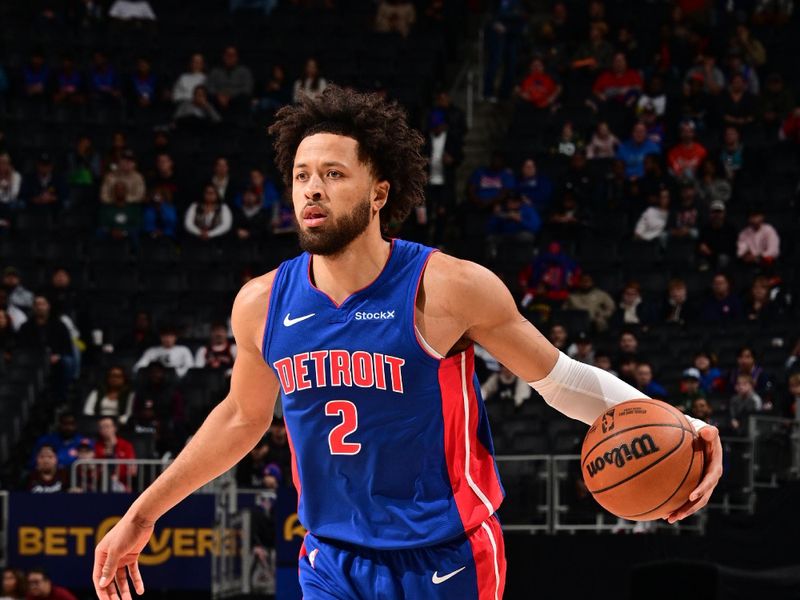 DETROIT, MI - NOVEMBER 1: Cade Cunningham #2 of the Detroit Pistons dribbles the ball during the game against the New York Knicks on November 1, 2024 at Little Caesars Arena in Detroit, Michigan. NOTE TO USER: User expressly acknowledges and agrees that, by downloading and/or using this photograph, User is consenting to the terms and conditions of the Getty Images License Agreement. Mandatory Copyright Notice: Copyright 2024 NBAE (Photo by Chris Schwegler/NBAE via Getty Images)