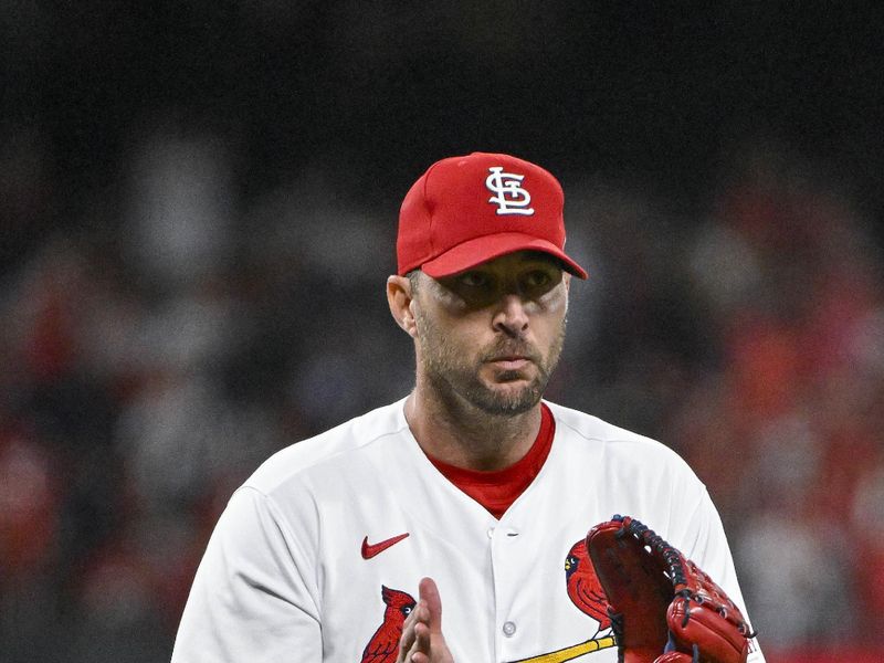 Sep 18, 2023; St. Louis, Missouri, USA;  St. Louis Cardinals starting pitcher Adam Wainwright (50) reacts after the third out of the seventh inning against the Milwaukee Brewers at Busch Stadium. Mandatory Credit: Jeff Curry-USA TODAY Sports