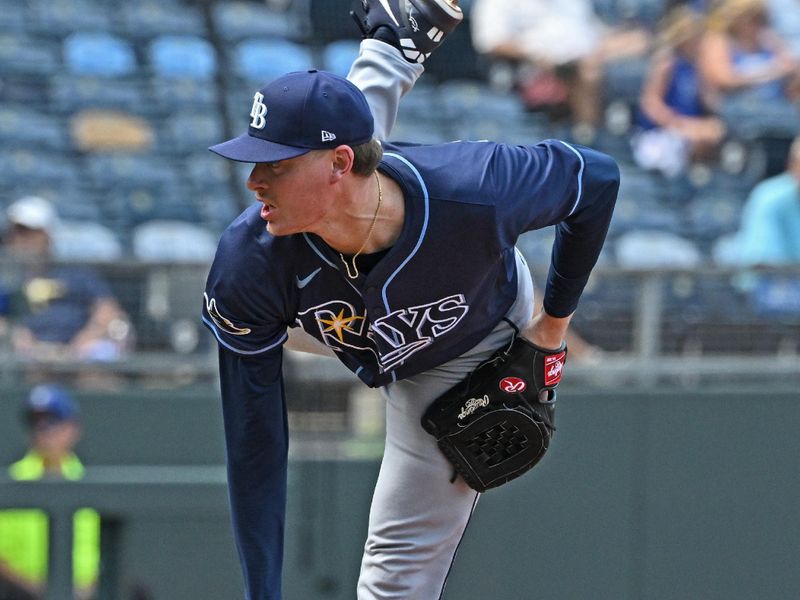 Jun 26, 2025; Kansas City, Missouri, USA;  Tampa Bay Rays pitcher Pete Fairbanks (29) throws a pitch in the ninth inning against the Kansas City Royals at Kauffman Stadium. Mandatory Credit: Peter Aiken-Imagn Images