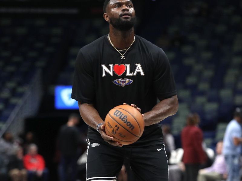 NEW ORLEANS, LA - JANUARY 7: Zion Williamson #1 of the New Orleans Pelicans warms up before the game against the Minnesota Timberwolves on January 7, 2025 at the Smoothie King Center in New Orleans, Louisiana. NOTE TO USER: User expressly acknowledges and agrees that, by downloading and or using this Photograph, user is consenting to the terms and conditions of the Getty Images License Agreement. Mandatory Copyright Notice: Copyright 2025 NBAE(Photo by Layne Murdoch Jr./NBAE via Getty Images)