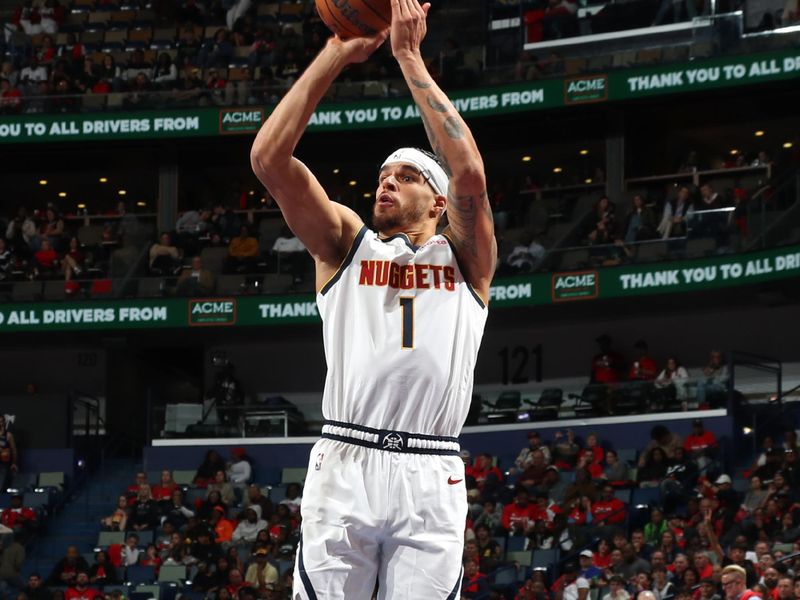 NEW ORLEANS, LA - NOVEMBER 15: Michael Porter Jr. #1 of the Denver Nuggets three point basket during the game against the New Orleans Pelicans during the Emirates NBA Cup game on November 15, 2024 at the Smoothie King Center in New Orleans, Louisiana. NOTE TO USER: User expressly acknowledges and agrees that, by downloading and or using this Photograph, user is consenting to the terms and conditions of the Getty Images License Agreement. Mandatory Copyright Notice: Copyright 2024 NBAE (Photo by Layne Murdoch Jr./NBAE via Getty Images)