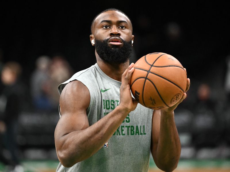 BOSTON, MASSACHUSETTS - JANUARY 27: Jaylen Brown #7 of the Boston Celtics takes a shot during warmups before a game against the LA Clippers at the TD Garden on January 27, 2024 in Boston, Massachusetts. NOTE TO USER: User expressly acknowledges and agrees that, by downloading and or using this photograph, User is consenting to the terms and conditions of the Getty Images License Agreement. (Photo by Brian Fluharty/Getty Images)