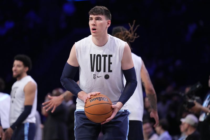 BROOKLYN, NY - NOVEMBER 4: Jake LaRavia #3 of the Memphis Grizzlies warms up before the game against the Brooklyn Nets on November 4, 2024 at Barclays Center in Brooklyn, New York. NOTE TO USER: User expressly acknowledges and agrees that, by downloading and or using this Photograph, user is consenting to the terms and conditions of the Getty Images License Agreement. Mandatory Copyright Notice: Copyright 2024 NBAE (Photo by Jesse D. Garrabrant/NBAE via Getty Images)