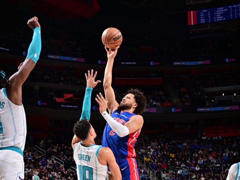 DETROIT, MI - JANUARY 3: Cade Cunningham #2 of the Detroit Pistons drives to the basket during the game against the Charlotte Hornets on January 3, 2025 at Little Caesars Arena in Detroit, Michigan. NOTE TO USER: User expressly acknowledges and agrees that, by downloading and/or using this photograph, User is consenting to the terms and conditions of the Getty Images License Agreement. Mandatory Copyright Notice: Copyright 2025 NBAE (Photo by Chris Schwegler/NBAE via Getty Images)