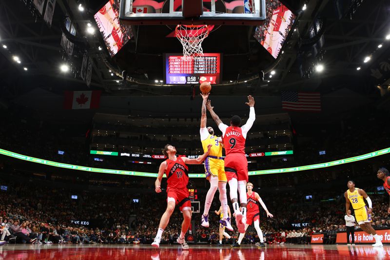 TORONTO, CANADA - NOVEMBER 1: Anthony Davis #3 of the Los Angeles Lakers shoots the ball during the game against the Toronto Raptors on November 1, 2024 at the Scotiabank Arena in Toronto, Ontario, Canada.  NOTE TO USER: User expressly acknowledges and agrees that, by downloading and or using this Photograph, user is consenting to the terms and conditions of the Getty Images License Agreement.  Mandatory Copyright Notice: Copyright 2024 NBAE (Photo by Vaughn Ridley/NBAE via Getty Images)