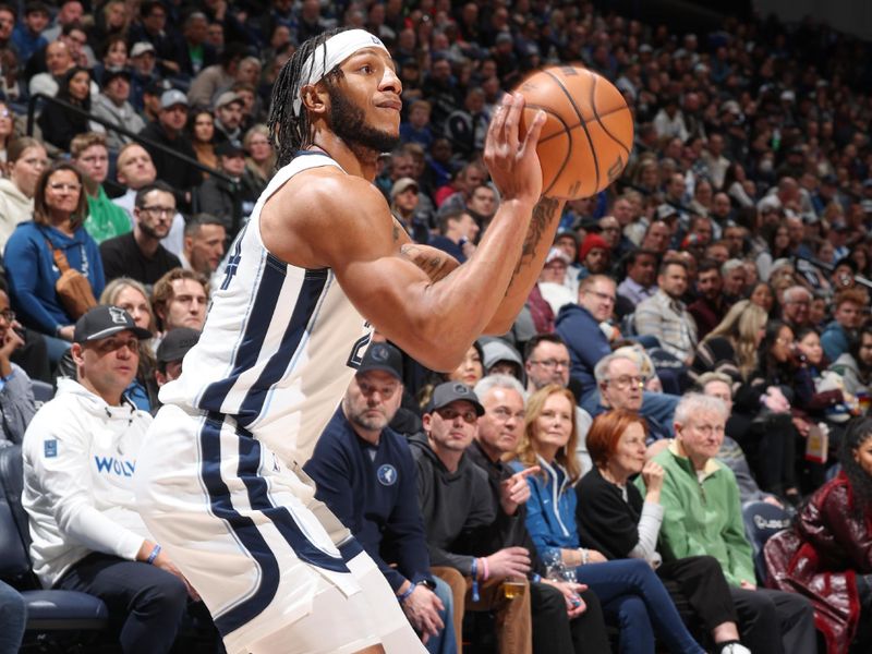 MINNEAPOLIS, MN -  FEBRUARY 28: Lamar Stevens #24 of the Memphis Grizzlies handles the ball during the game  on February 28, 2024 at Target Center in Minneapolis, Minnesota. NOTE TO USER: User expressly acknowledges and agrees that, by downloading and or using this Photograph, user is consenting to the terms and conditions of the Getty Images License Agreement. Mandatory Copyright Notice: Copyright 2024 NBAE (Photo by David Sherman/NBAE via Getty Images)