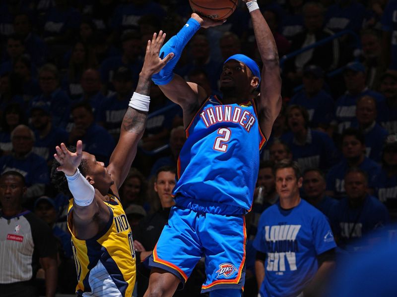 OKLAHOMA CITY, OK - JUNE 8: Shai Gilgeous-Alexander #2 of the Oklahoma City Thunder shoots the ball during the game against the Indiana Pacers during Game Two of the 2025 NBA Finals on June 8, 2025 at Paycom Center in Oklahoma City, Oklahoma. NOTE TO USER: User expressly acknowledges and agrees that, by downloading and or using this photograph, User is consenting to the terms and conditions of the Getty Images License Agreement. Mandatory Copyright Notice: Copyright 2025 NBAE (Photo byGarrett Ellwood /NBAE via Getty Images)