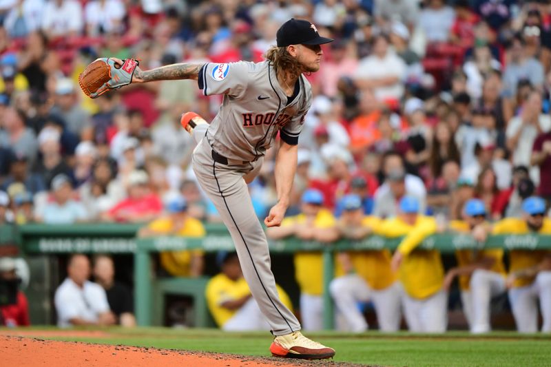 Aug 10, 2024; Boston, Massachusetts, USA;  Houston Astros relief pitcher Josh Hader (71) pitches during the ninth inning against the Boston Red Sox at Fenway Park. Mandatory Credit: Bob DeChiara-USA TODAY Sports