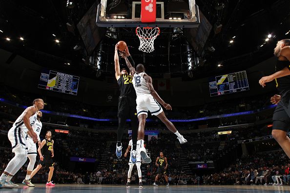 MEMPHIS, TN - NOVEMBER 29:  Walker Kessler #24 of the Utah Jazz goes to the basket during the game on November 29, 2023 at FedExForum in Memphis, Tennessee. NOTE TO USER: User expressly acknowledges and agrees that, by downloading and or using this photograph, User is consenting to the terms and conditions of the Getty Images License Agreement. Mandatory Copyright Notice: Copyright 2023 NBAE (Photo by Joe Murphy/NBAE via Getty Images)