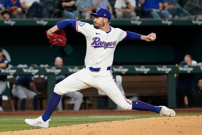 Apr 25, 2024; Arlington, Texas, USA; Texas Rangers pitcher Andrew Heaney (44) throws to the plate during the fourth inning against the Seattle Mariners at Globe Life Field. Mandatory Credit: Raymond Carlin III-USA TODAY Sports