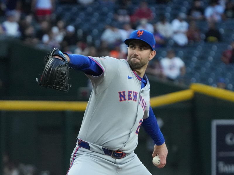 May 6, 2025; Phoenix, Arizona, USA; New York Mets pitcher David Peterson (23) throws against the Arizona Diamondbacks in the first inning at Chase Field. Mandatory Credit: Rick Scuteri-Imagn Images