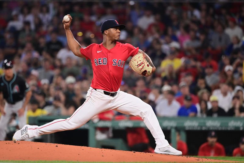 Aug 23, 2024; Boston, Massachusetts, USA; Boston Red Sox starting pitcher Brayan Bello (66) pitches against the Arizona Diamondbacks during the third inning at Fenway Park. Mandatory Credit: Eric Canha-USA TODAY Sports