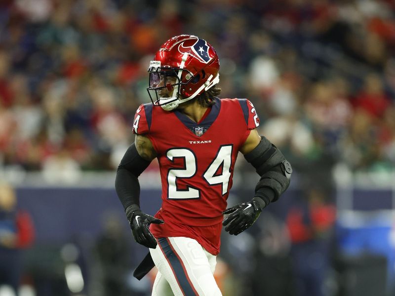 Houston Texans defensive back Derek Stingley Jr. (24) looks to defend during an NFL Football game against the Philadelphia Eagles on Thursday, November 3, 2022, in Houston. (AP Photo/Matt Patterson)