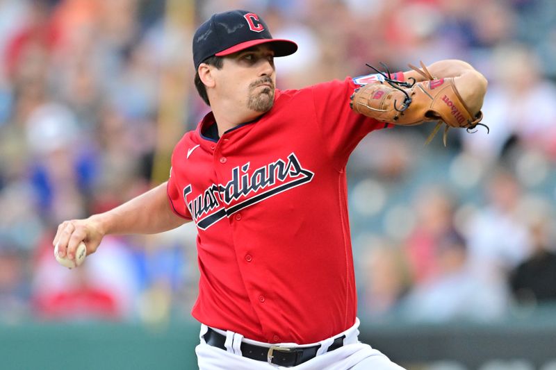 Sep 1, 2023; Cleveland, Ohio, USA; Cleveland Guardians pitcher Cal Quantrill (47) throws a pitch during the first inning against the Tampa Bay Rays at Progressive Field. Mandatory Credit: Ken Blaze-USA TODAY Sports