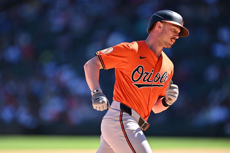 May 25, 2024; Chicago, Illinois, USA;  Baltimore Orioles infielder Jordan Westburg (11) rounds the bases after hitting a home run in the eighth inning against the Chicago White Sox at Guaranteed Rate Field. Mandatory Credit: Jamie Sabau-USA TODAY Sports