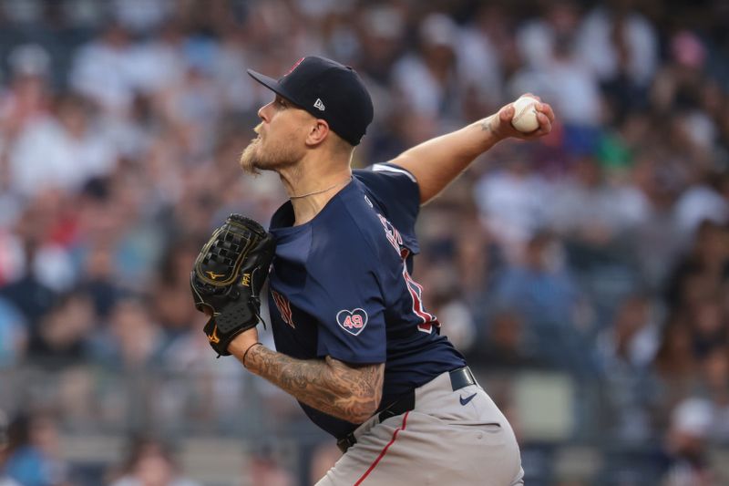 Jul 5, 2024; Bronx, New York, USA;  Boston Red Sox starting pitcher Tanner Houck (89) delivers a pitch during the first inning against the New York Yankees at Yankee Stadium. Mandatory Credit: Vincent Carchietta-USA TODAY Sports