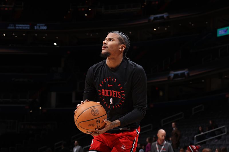 WASHINGTON, DC -? JANUARY 7:  Jalen Green #4 of the Houston Rockets warms up before the game against the Washington Wizards on January 7, 2025 at Capital One Arena in Washington, DC. NOTE TO USER: User expressly acknowledges and agrees that, by downloading and or using this Photograph, user is consenting to the terms and conditions of the Getty Images License Agreement. Mandatory Copyright Notice: Copyright 2025 NBAE (Photo by Stephen Gosling/NBAE via Getty Images)