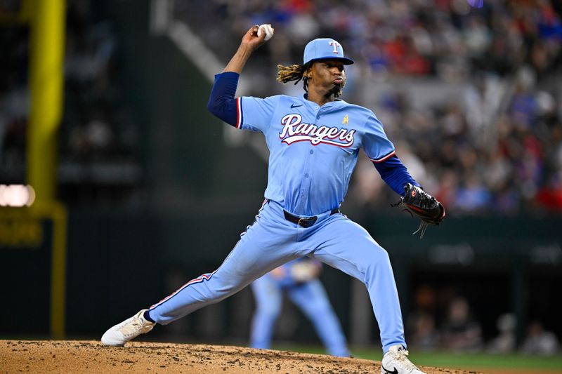 Sep 1, 2024; Arlington, Texas, USA; Texas Rangers relief pitcher Jose Urena (54) pitches against the Oakland Athletics during the fourth inning at Globe Life Field. Mandatory Credit: Jerome Miron-USA TODAY Sports