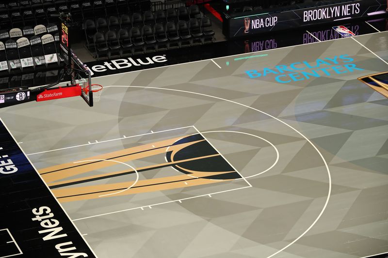 BROOKLYN, NY - NOVEMBER 19: An overall view of the Brooklyn Nets NBA Cup court before the game against the Charlotte Hornets during the Emirates NBA Cup on November 19, 2024 at Barclays Center in Brooklyn, New York. NOTE TO USER: User expressly acknowledges and agrees that, by downloading and or using this Photograph, user is consenting to the terms and conditions of the Getty Images License Agreement. Mandatory Copyright Notice: Copyright 2024 NBAE (Photo by David L. Nemec/NBAE via Getty Images)