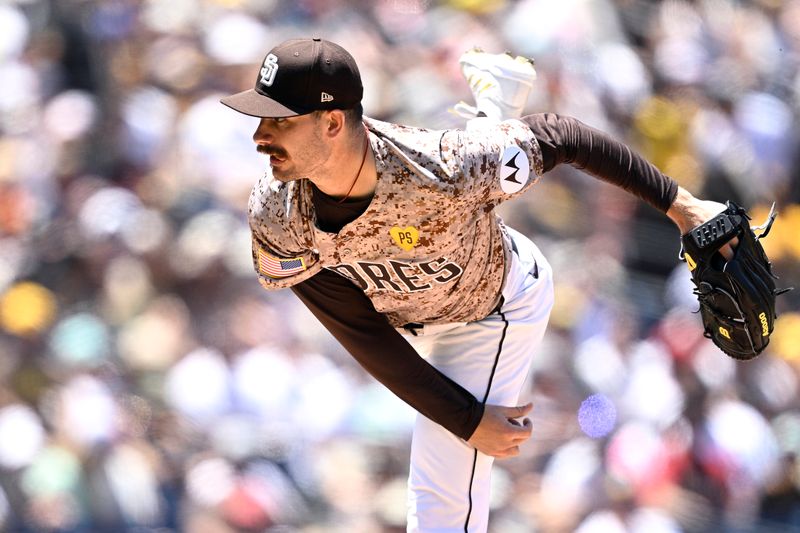 Jul 7, 2024; San Diego, California, USA; San Diego Padres starting pitcher Dylan Cease (84) pitches against the Arizona Diamondbacks during the third inning at Petco Park. Mandatory Credit: Orlando Ramirez-USA TODAY Sports