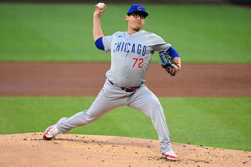 May 10, 2024; Pittsburgh, Pennsylvania, USA; Chicago Cubs starting pitcher Javier Assad (72) throws a pitch in the first inning against the Pittsburgh Pirates at PNC Park. Mandatory Credit: David Dermer-USA TODAY Sports