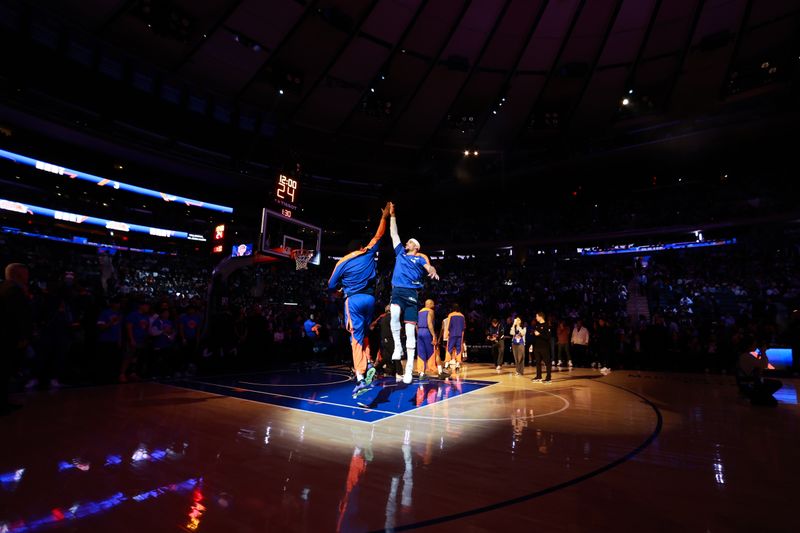 NEW YORK, NY - APRIL 8:  Josh Hart #3 of the New York Knicks is introduced before the game against the Boston Celtics on April 8, 2025 at Madison Square Garden in New York City, New York.  NOTE TO USER: User expressly acknowledges and agrees that, by downloading and or using this photograph, User is consenting to the terms and conditions of the Getty Images License Agreement. Mandatory Copyright Notice: Copyright 2025 NBAE  (Photo by Nathaniel S. Butler/NBAE via Getty Images)