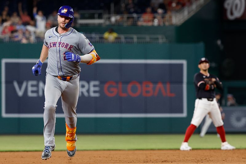 Jun 4, 2024; Washington, District of Columbia, USA; New York Mets first base Pete Alonso (20) rounds the bases after hitting a solo home run against the Washington Nationals during the ninth inning at Nationals Park. Mandatory Credit: Geoff Burke-USA TODAY Sports