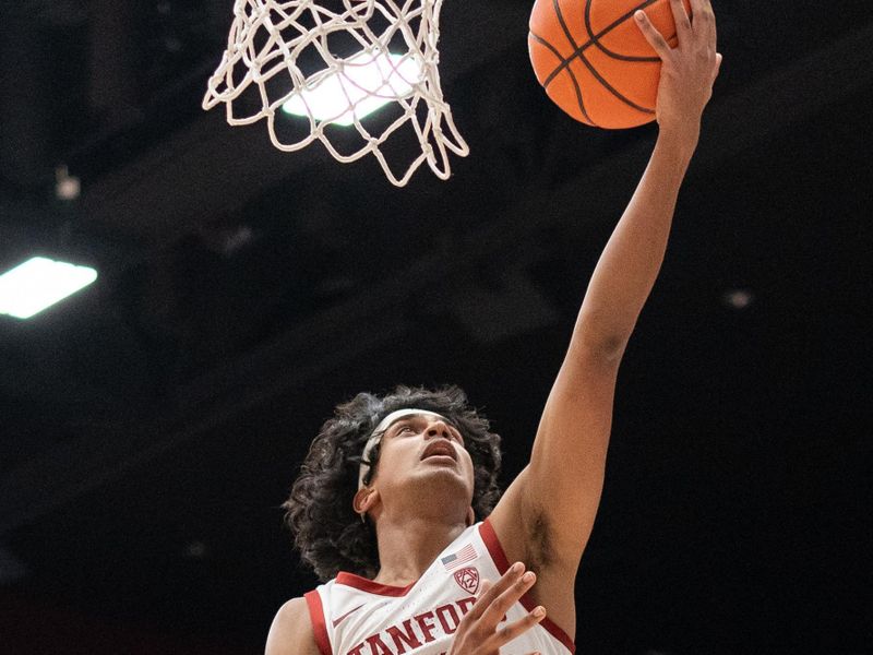 Dec 1, 2022; Stanford, California, USA; Stanford Cardinal guard Ryan Agarwal (11) performs a layup during the second half against the UCLA Bruins at Maples Pavilion. Mandatory Credit: Stan Szeto-USA TODAY Sports