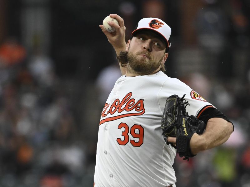 May 29, 2024; BaltimorMay 29, 2024; Baltimore, Maryland, USA;  Baltimore Orioles starting pitcher Corbin Burnes (39) delivers a second inning pitch against the Boston Red Sox at Oriole Park at Camden Yards. Mandatory Credit: Tommy Gilligan-USA TODAY Sports