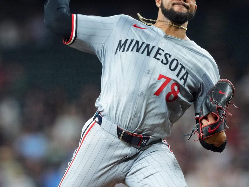 Jun 26, 2024; Phoenix, Arizona, USA; Minnesota Twins pitcher Simeon Woods Richardson (78) pitches against the Arizona Diamondbacks during the fourth inning at Chase Field. Mandatory Credit: Joe Camporeale-USA TODAY Sports