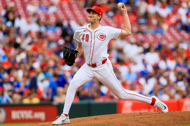May 25, 2025; Cincinnati, Ohio, USA; Cincinnati Reds starting pitcher Nick Lodolo (40) pitches against the Chicago Cubs in the first inning at Great American Ball Park. Mandatory Credit: Katie Stratman-Imagn Images