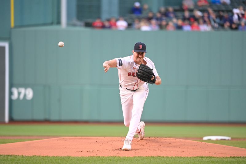 May 16, 2024; Boston, Massachusetts, USA;  Boston Red Sox starting pitcher Cooper Criswell (64) pitches against the Tampa Bay Rays during the first inning at Fenway Park. Mandatory Credit: Eric Canha-USA TODAY Sports