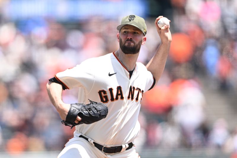 May 21, 2023; San Francisco, California, USA; San Francisco Giants starting pitcher Alex Wood (57) throws a pitch against the Miami Marlins during the first inning at Oracle Park. Mandatory Credit: Robert Edwards-USA TODAY Sports