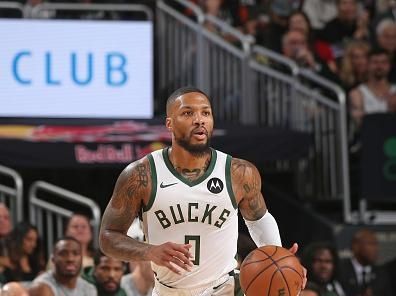 MILWAUKEE, WI - NOVEMBER 13: Damian Lillard #0 of the Milwaukee Bucks dribbles the ball during the game against the Chicago Bulls on November 13, 2023 at the Fiserv Forum in Milwaukee, Wisconsin. NOTE TO USER: User expressly acknowledges and agrees that, by downloading and or using this Photograph, user is consenting to the terms and conditions of the Getty Images License Agreement. Mandatory Copyright Notice: Copyright 2023 NBAE (Photo by Gary Dineen/NBAE via Getty Images).