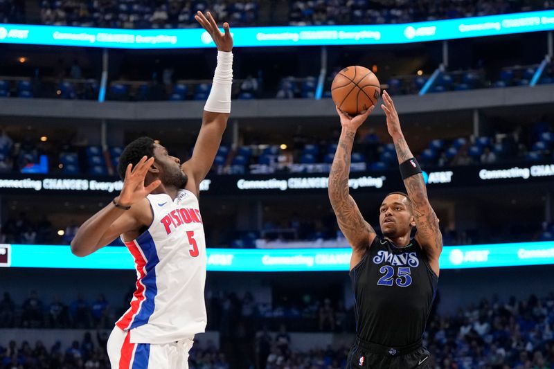 DALLAS, TEXAS - APRIL 12: P.J. Washington #25 of the Dallas Mavericks is defended by Chimezie Metu #5 of the Detroit Pistons during the first half at American Airlines Center on April 12, 2024 in Dallas, Texas. NOTE TO USER: User expressly acknowledges and agrees that, by downloading and or using this photograph, User is consenting to the terms and conditions of the Getty Images License Agreement. (Photo by Sam Hodde/Getty Images)