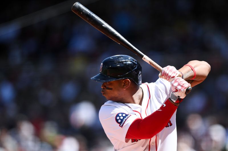 Apr 24, 2025; Boston, Massachusetts, USA; Boston Red Sox third baseman Alex Bregman (2) bats against the Seattle Mariners during the first inning at Fenway Park. Mandatory Credit: Brian Fluharty-Imagn Images