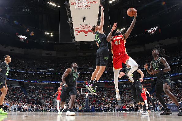 NEW ORLEANS, LA - NOVEMBER 4: Saddiq Bey #41 of the Atlanta Hawks shoots the ball during the game against the New Orleans Pelicans on November 4, 2023 at the Smoothie King Center in New Orleans, Louisiana. NOTE TO USER: User expressly acknowledges and agrees that, by downloading and or using this Photograph, user is consenting to the terms and conditions of the Getty Images License Agreement. Mandatory Copyright Notice: Copyright 2023 NBAE (Photo by Layne Murdoch Jr./NBAE via Getty Images)